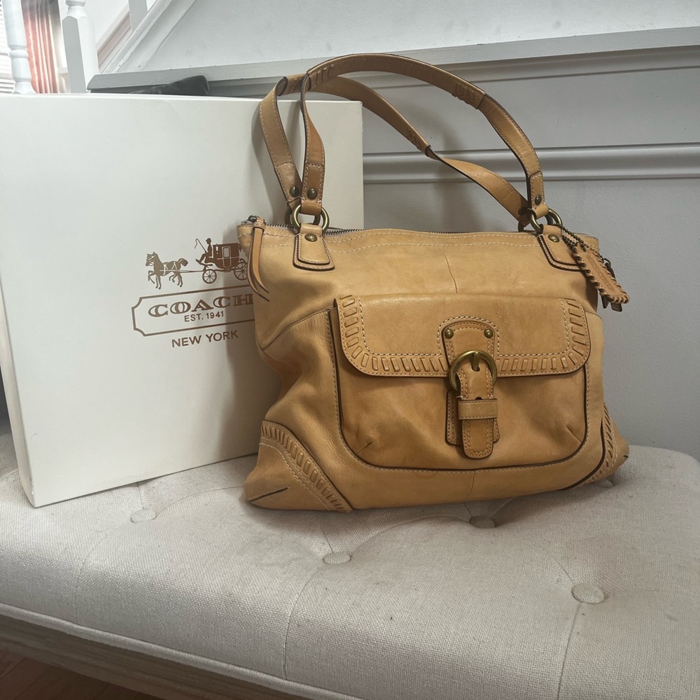 Coach Poppy Whipstitch Tan Leather Hobo Shoulder Bag w/Box, Dust Bag and Papers